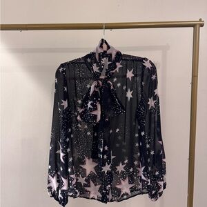 Eva Mendes for New York & Company Starry Tie Neck Black and Pink Blouse